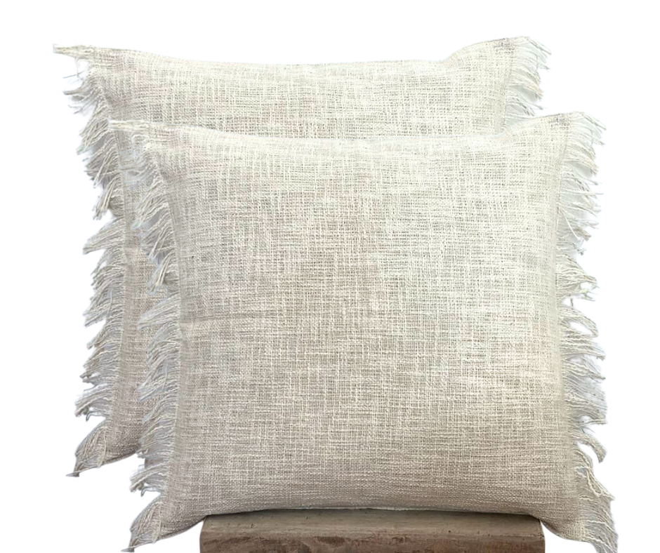 POSITANO - Set of 2 Natural Cushion Covers with fringes